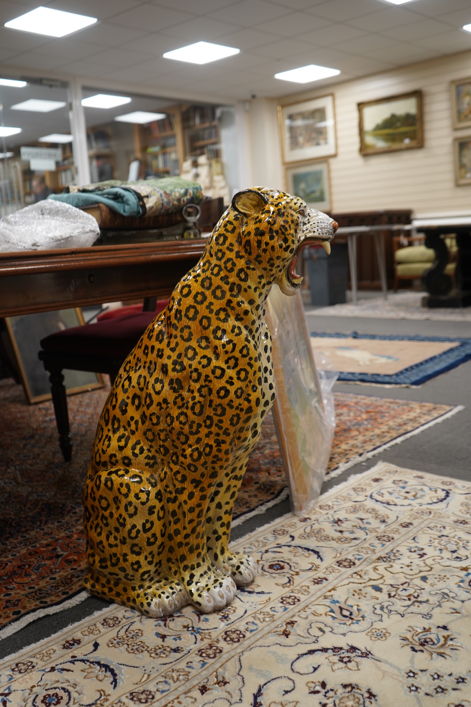 A large Italian terracotta leopard, 1960's Bassario del Grappa, Lenci School, 83cm high
